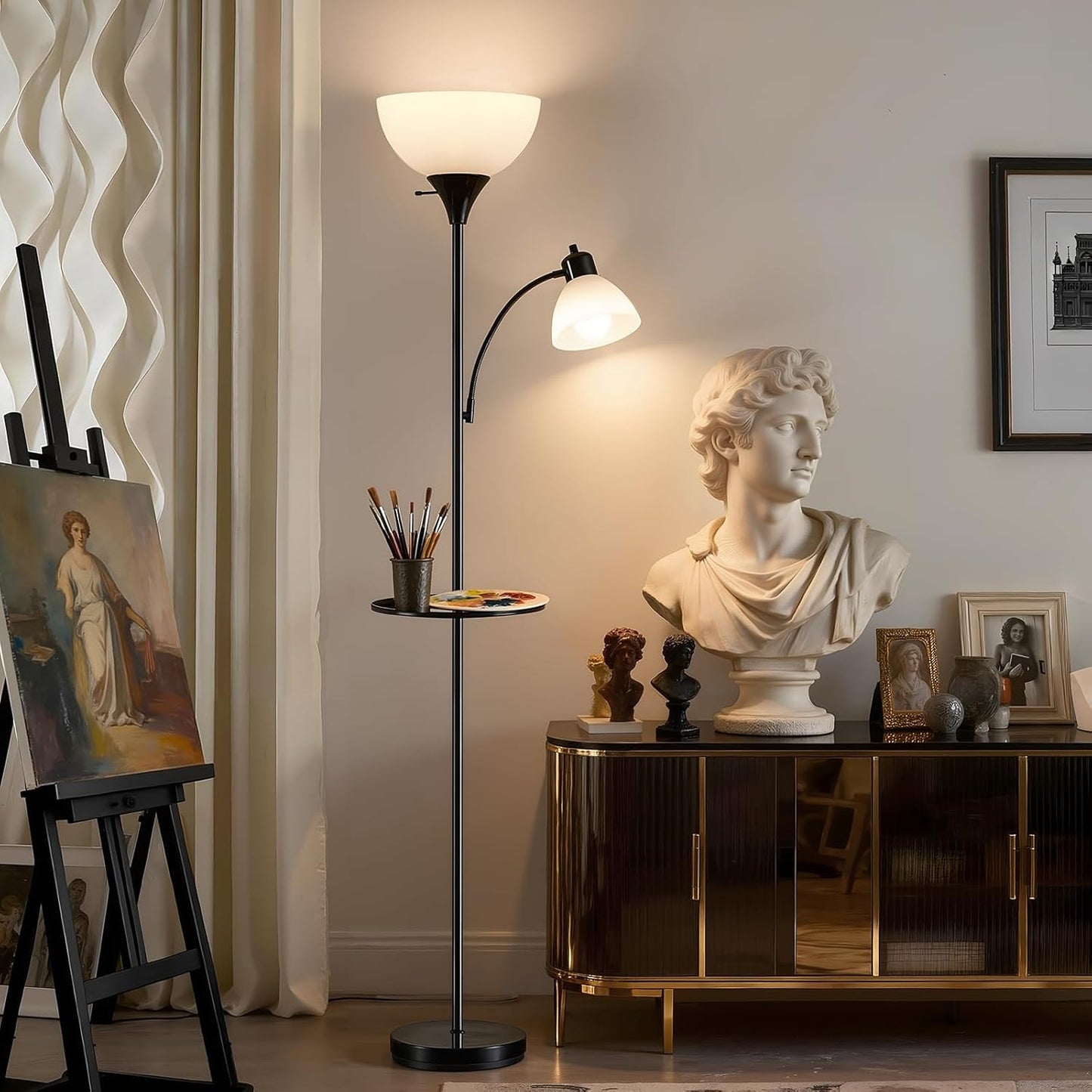 Luvkczc 72" Floor Lamp with Table, Adjustable Reading Lights, Modern Torchiere Floor Lamps for Living Room, Bedroom, Office,Black【Bulb not Included】