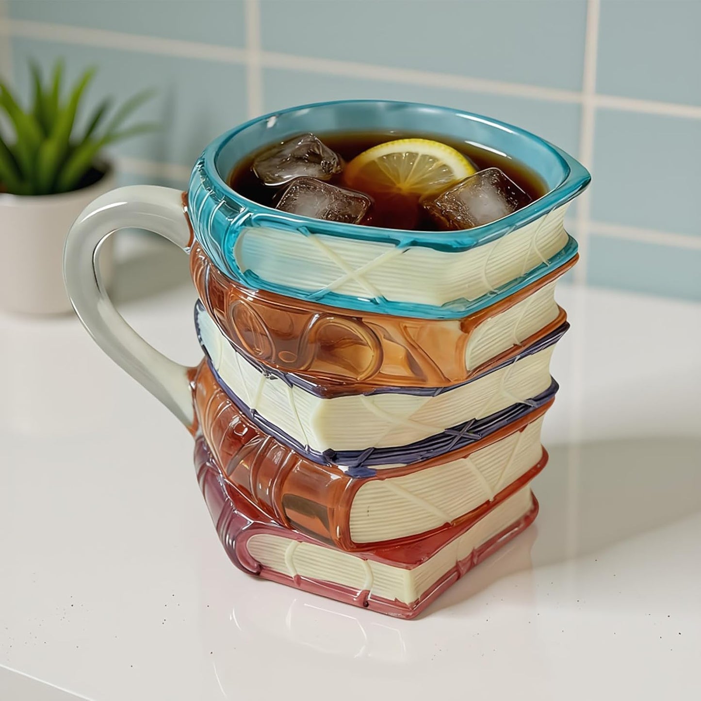 Coffee Mug - Chapter Book Design Cup, 3D Painted Novelty Beverage Holder with Literary Spine Detail Artistic Finish Gift Style, Comfortable Grip Drinking Function, Ideal for Readers Latte Juice