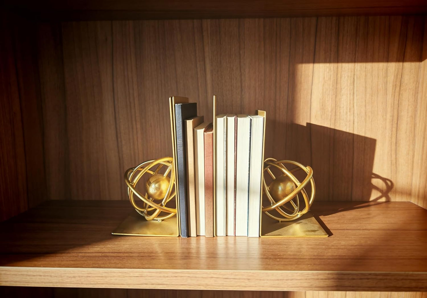 Gold Metal Bookends Set of 2, Heavy Duty Book Ends for Heavy Books, Unique Modern Geometric Ball Round Style Decorative Book Holders for Shelves Office Home Accent Decor,1 Pair/2Pieces