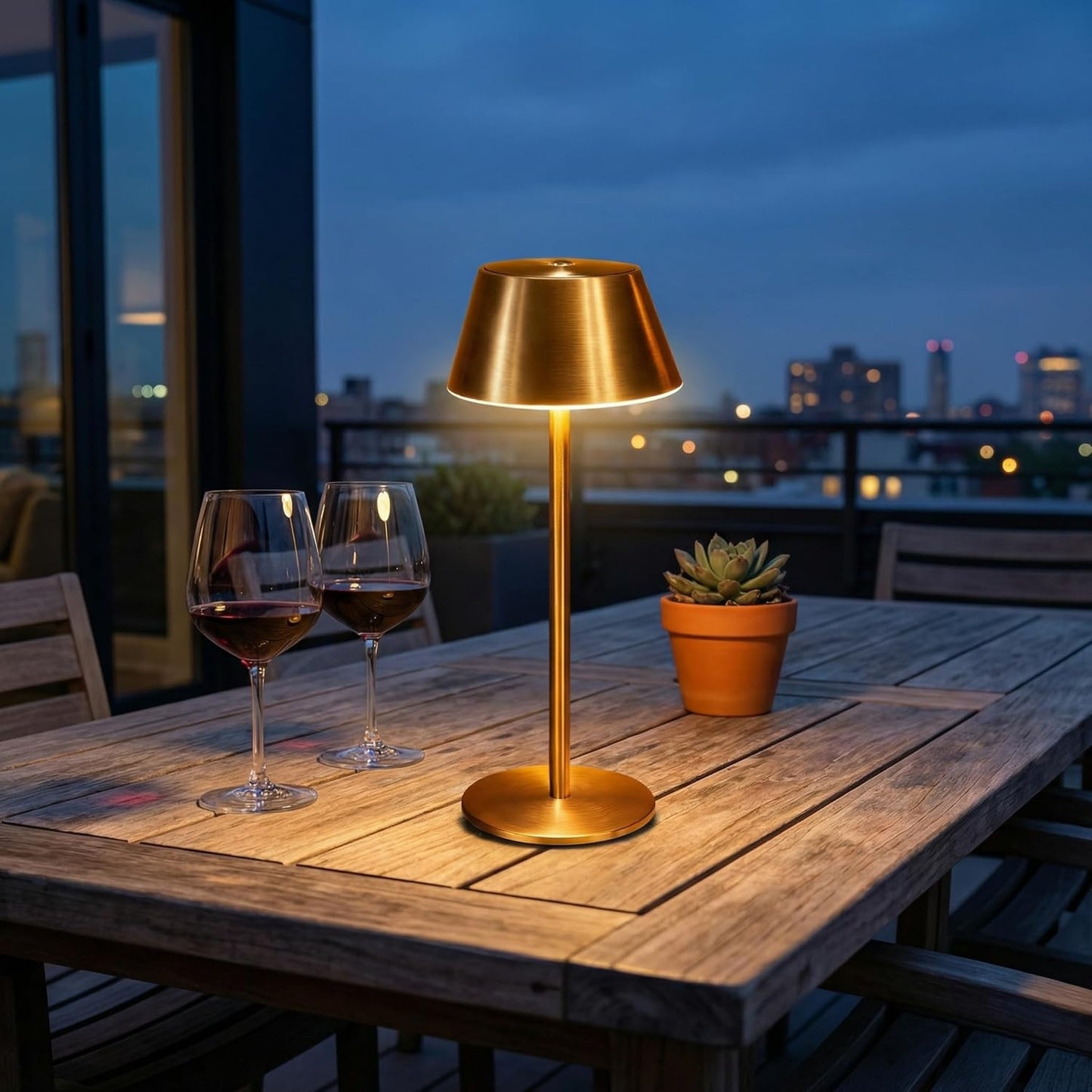 2 Pack Gold Cordless Table Lamp, All-Metal Brushed Finish Brass Cordless Table Lamp, Rechargeable with Long Battery Life, Touch Control Accent Light for Bedside, Dining Table, Living Room, Patio& Bar