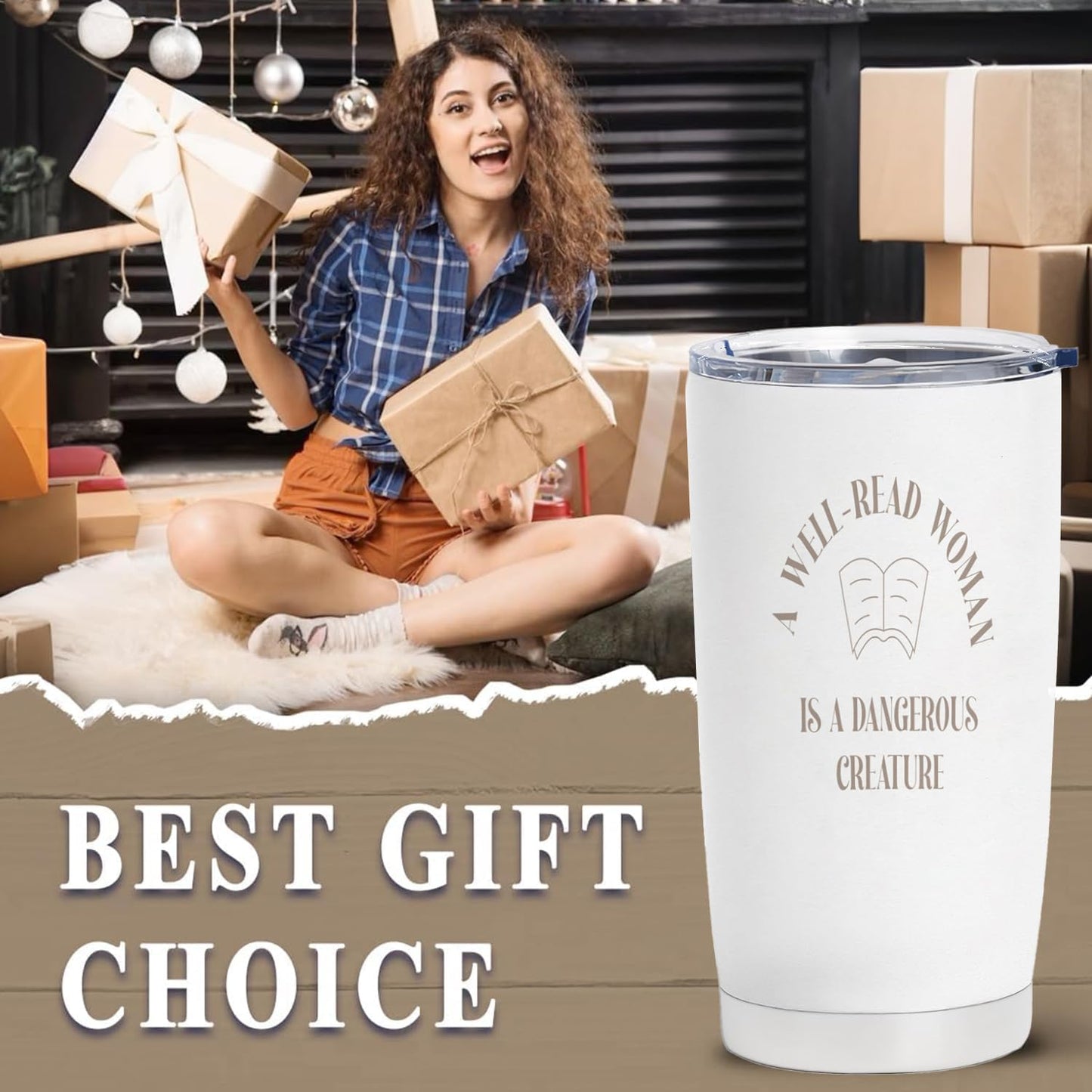 Birthday Gifts for Book Lovers - 20oz Stainless Steel Insulated Tumbler, Reading Gift for Reader, Librarian, Nerd, Bookworm Cup Water Bottle, Book Themed Present, Christmas Bookish Gifts