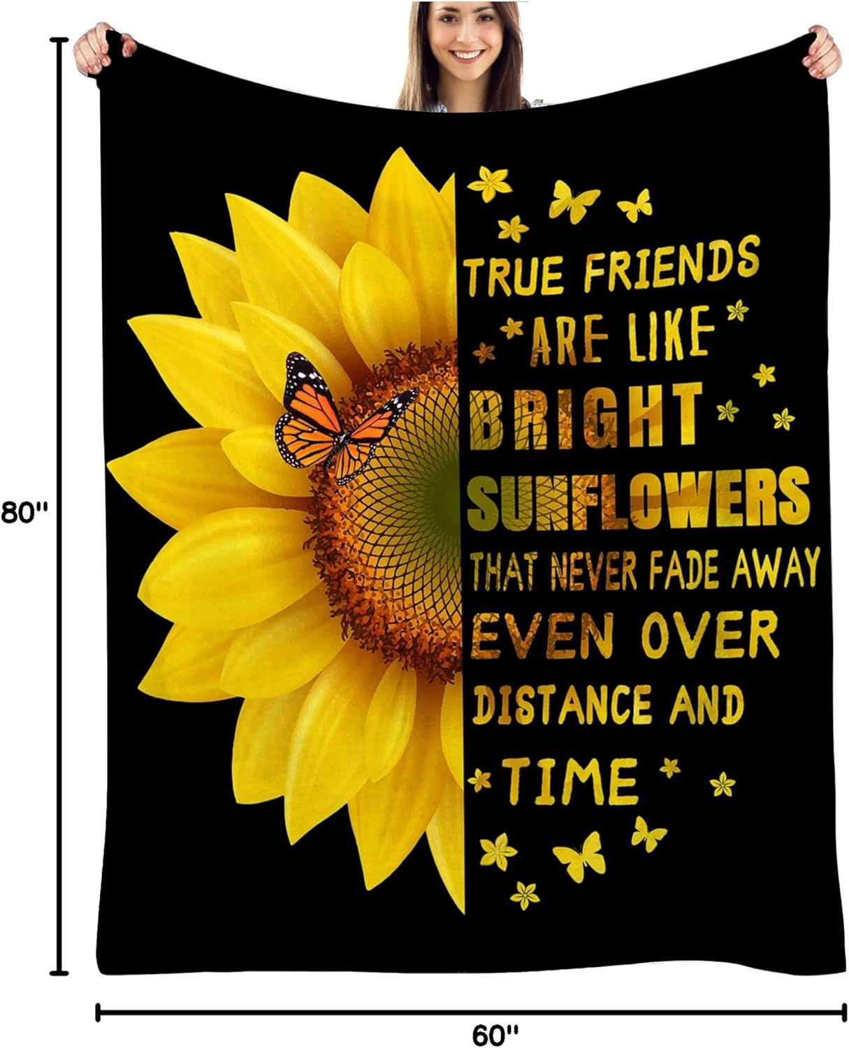 Friend Gift Blankets, Sunflower Blanket for Women, Gift for Best Friend, BFF Bestie Birthday Present, Friendship Blanket 60“ x 80"