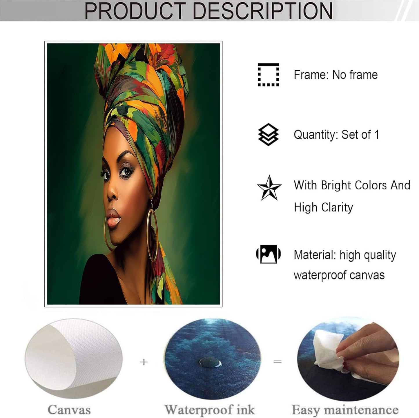 GDJSMIN Colorful Portraits Wall Art, Beautiful Black Women Poster for Reading Room Living Room Decor 12x 16 inch Unframed