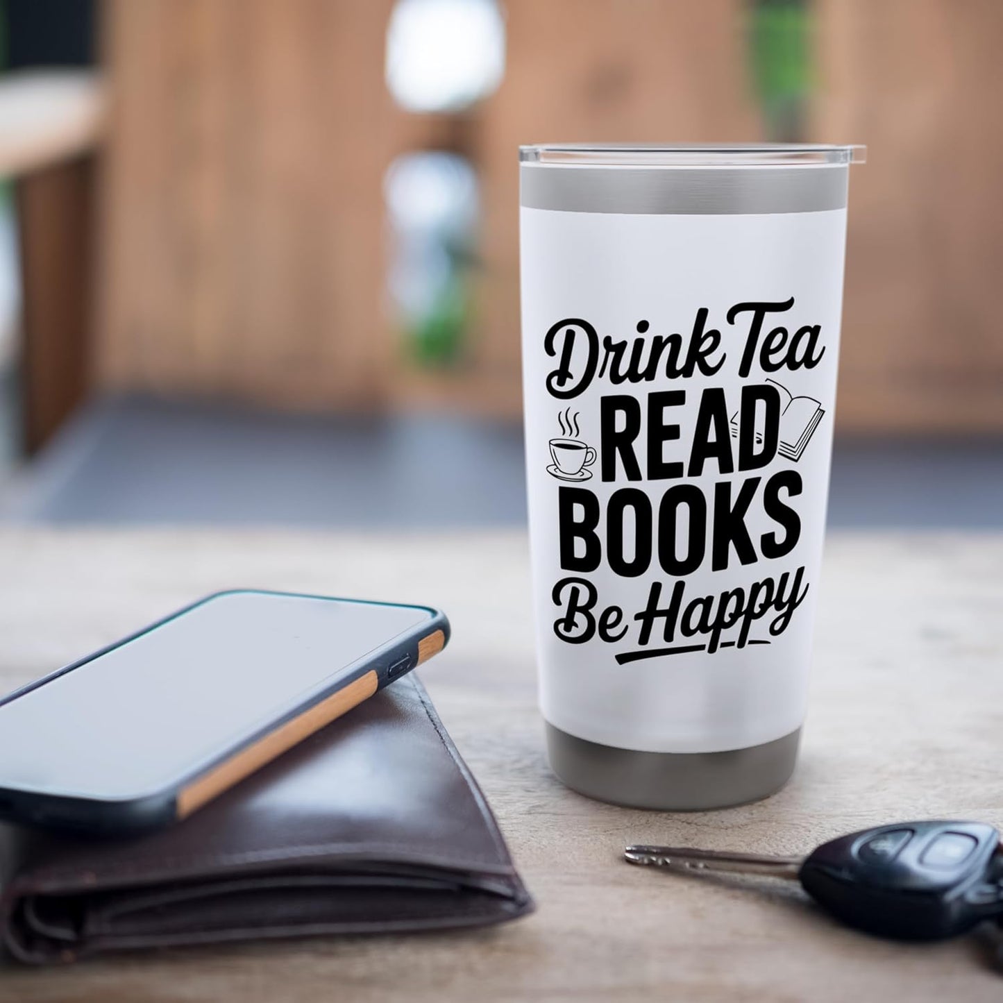 Drink Tea, Read Books, Be Happy Inspirational Quote Stainless Steel Insulated Tumbler