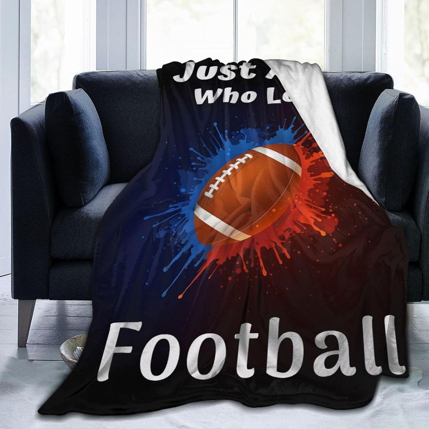 Just A Boy Who Loves Football Blanket Funny American Football Throw Blankets for Boys Kids Soft Warm Sports Ball Throws Flannel Fleece Plush Gifts for Teen Men for Bed Sofa Bedding Decor 50"x40"