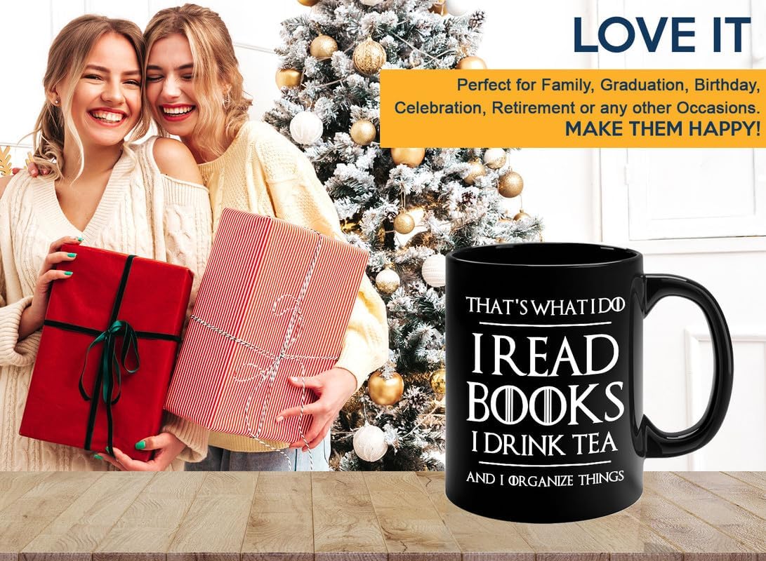 Book Lover Coffee Mug 11oz Black - Tea Organize Things - Book Lover Gifts For Women Book Club Book Lovers Gifts Bookworm Book Reader Gifts