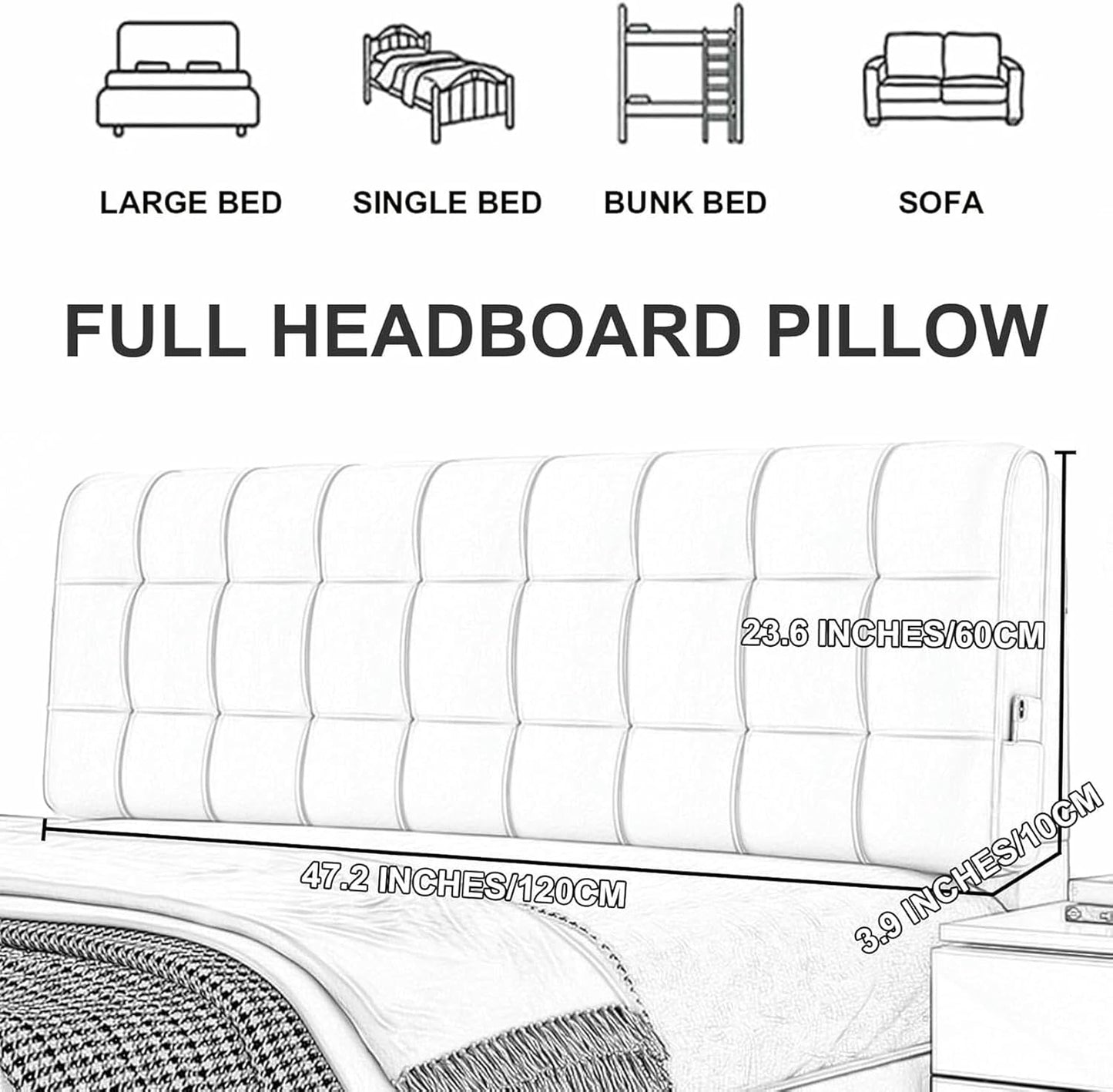Gray1,Paste/53x23x4In,Headboard Pillow Wall Bed Upholstered Rectangle Reading Pillow,Wedge Pillowboard Large Headboard Support Cushion Bed Backrest Bedside Bolster