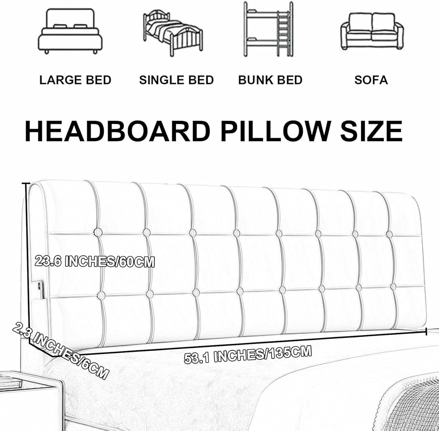 Gray1,Straps/71x23x2In,Wedge Pillowboard Headboard Support Upholstered Bed Backrest Bedside Bolster,Large Headboard Pillow Wall Mounted Headboard Rectangle Reading Pillow
