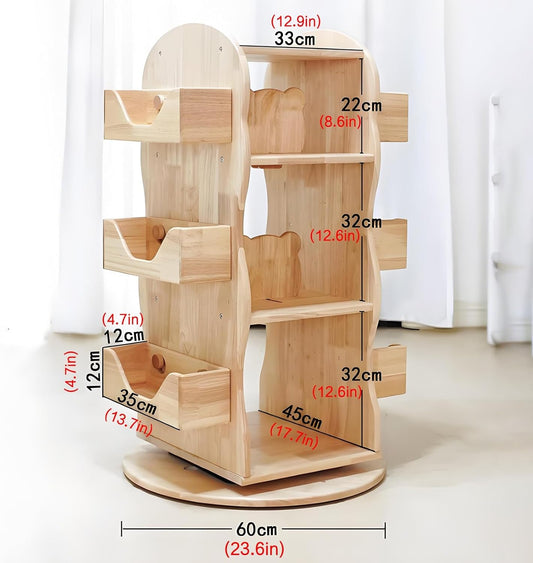Rotating bookshelf,wooden bookcase,rotating bookshelf tower,spinning bookshelf,rotating book shelf,wood bookshelf,horizontal bookshelf,suitable for living room, bedroom, study, balcony