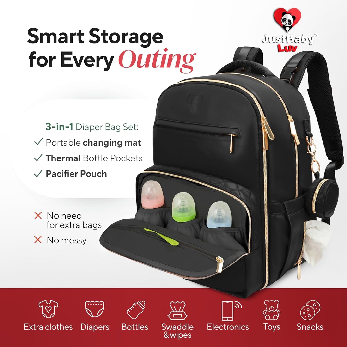 Large PU Leather Diaper Bag Backpack Set (3-Piece) – Baby Bag with Large Changing Pad, Insulated Warm/Cool Bottle Pockets Organization, Newborn Essentials Travel Gift for Mom & Dad, Best Baby Shower