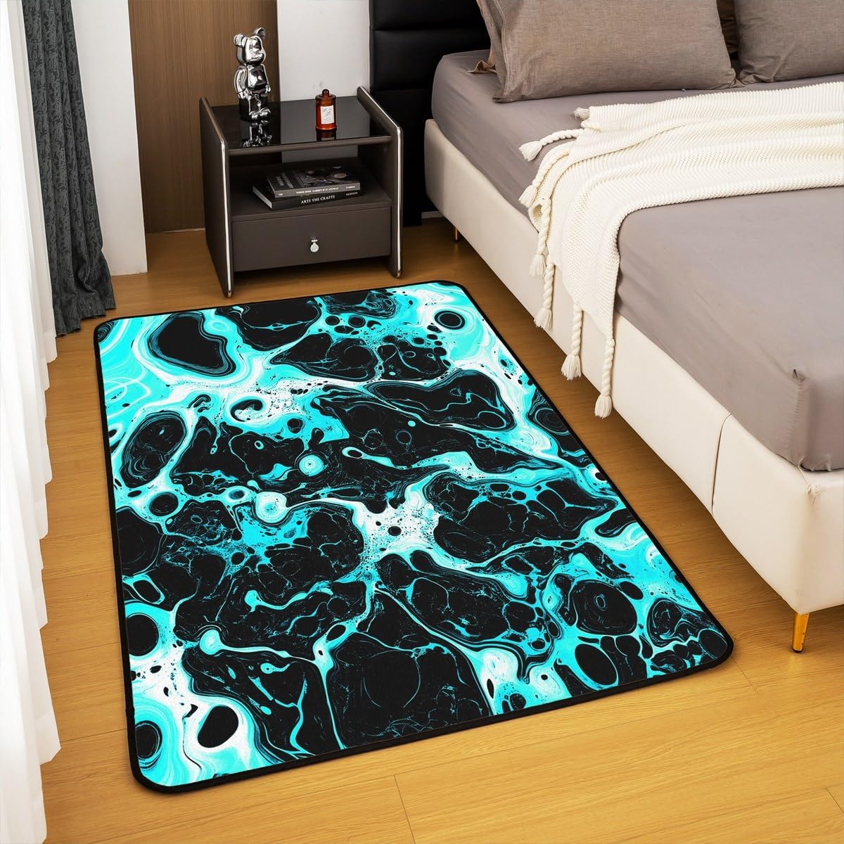 Erosebridal Tie Dye Area Rug 6'6" x 4'11" Abstract Living Room Rugs for Kids Boys Girls Quicksand Ombre Liquid Marble Watercolor Decorative Carpet Black White Teal Blue Non Slip Indoor Floor Mat