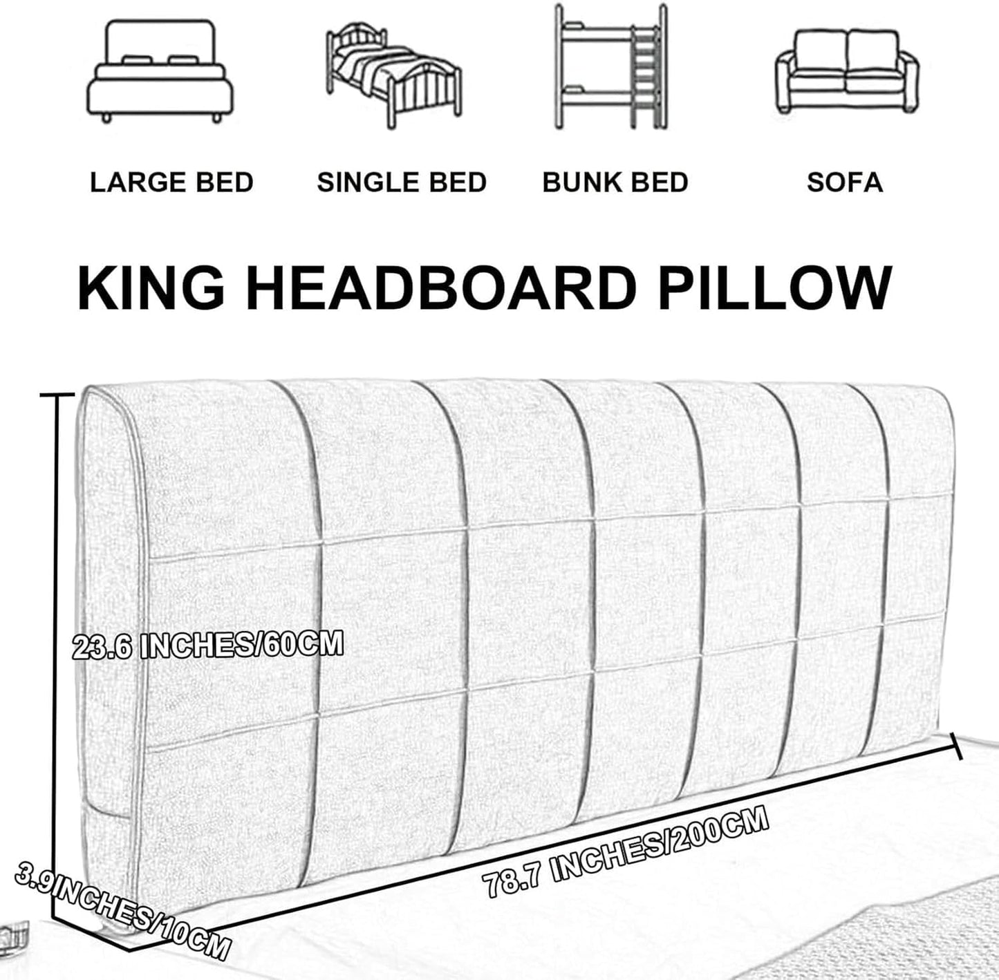 Large Headboard Cushion Wall Bolster Bed Rest Pillow Reading Pillow Lumbar Support Backrest for Dorm Room Daybed Bunk Bed Upholstered with Washable Cover