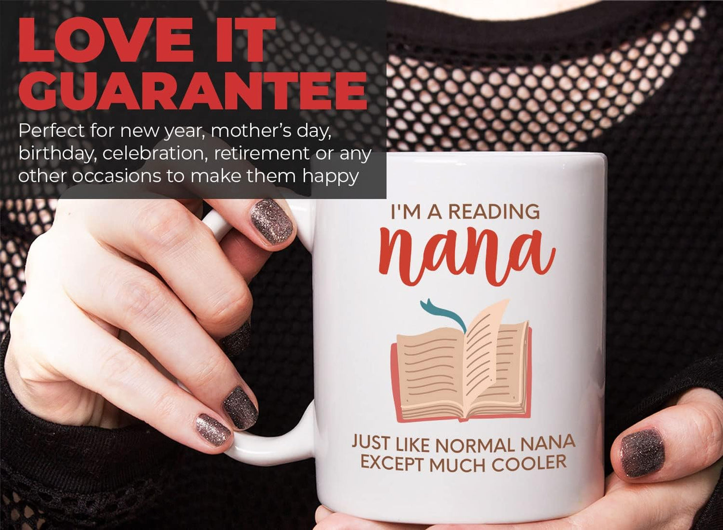 Bubble Hugs Book Lover Coffee Mug 11oz White - Reading Nana - Reading Reader Grandma Old Lady Book Lover Bookish Novelist Librarian Writer