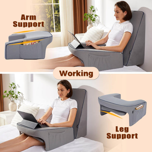 Reading Pillow for Bed, Gaming Pillow for Lap, Petite Adults, Teens Arm Rest Pillow, Memory Foam Lap Desk Pillow for Reading, Working, Playing, Crocheting in Bed Couch(Grey)