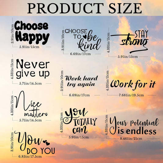 10 Pcs Inspirational Wall Decals Peel and Stick Vinyl Positive Quotes Wall Decor Removable Waterproof Motivational Window Stickers for Bedroom Office School Classroom Living Room Bathroom