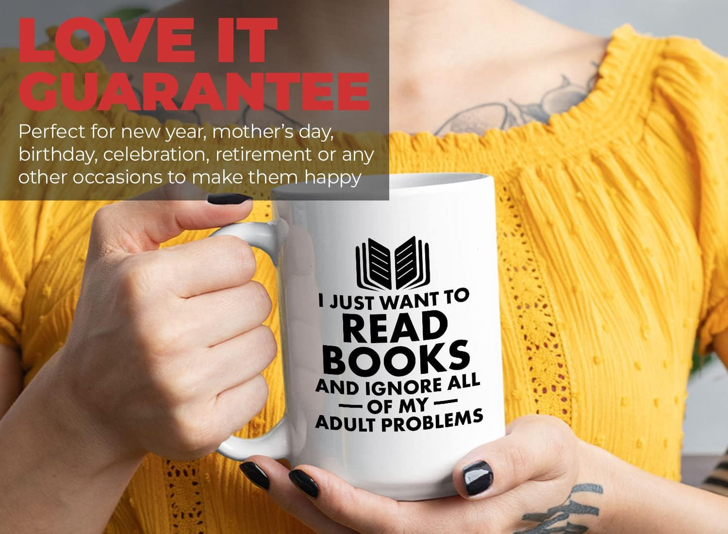 Book Lover Coffee Mug 15oz White - I just want - Literary librarian Literature Bookworm Historian Public Library Curator Bibliophile Bibliolater