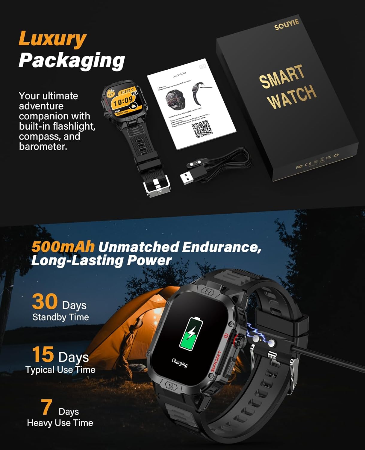 SOUYIE Military Smart Watch for Men Answer/Make Call, 2.02" Outdoor Sport Smartwatch with Flashlight, Heart Rate Blood oxygen Blood Pressure Sleep, 100+ Sport Modes Fitness Tracker for Android and iOS