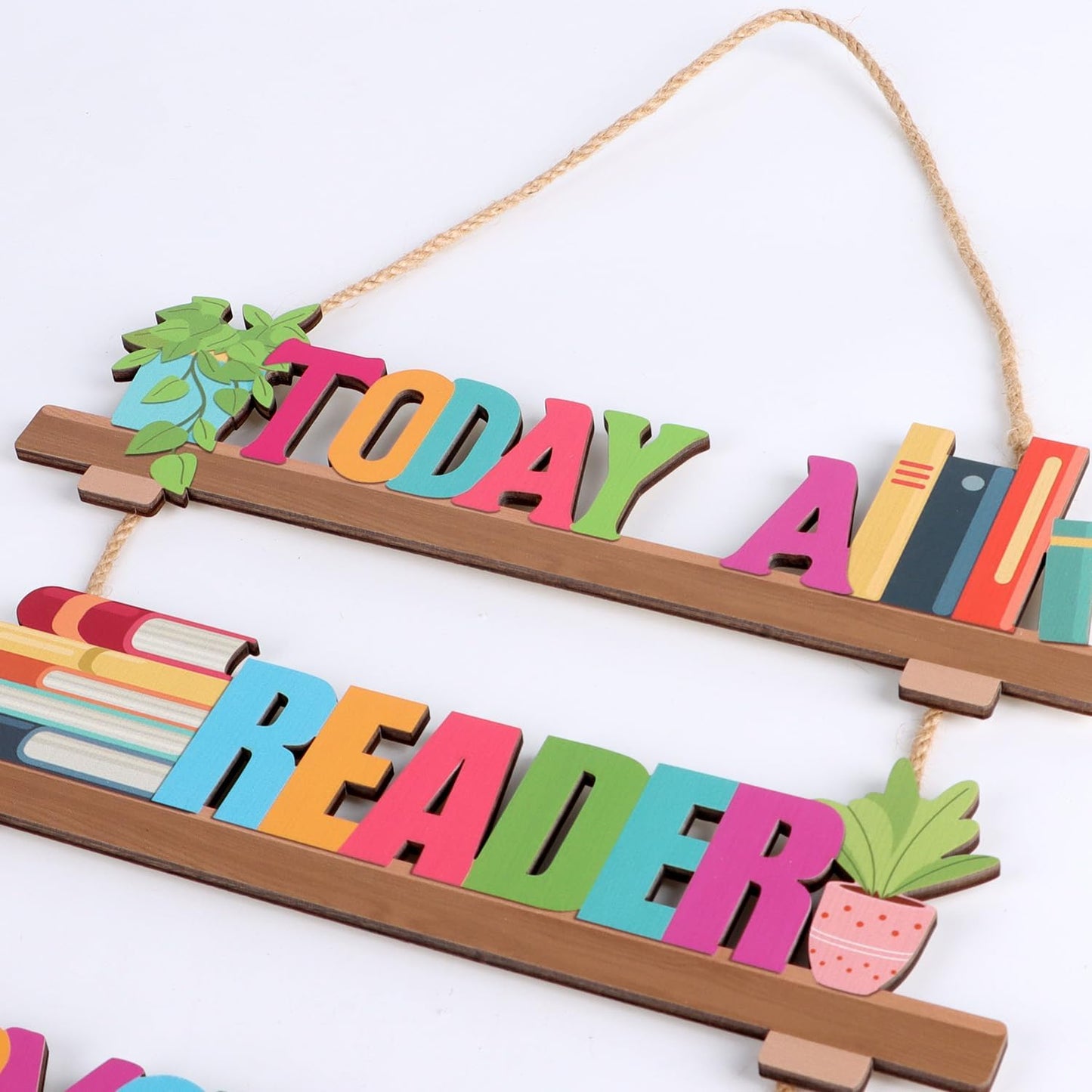 HOURIA Today a Reader Tomorrow a Leader Classroom Library Decor, Inspirational Positive Quotes Wall Decor, Educational Reading Learning Books Wall Hanging for School Classroom Bedroom