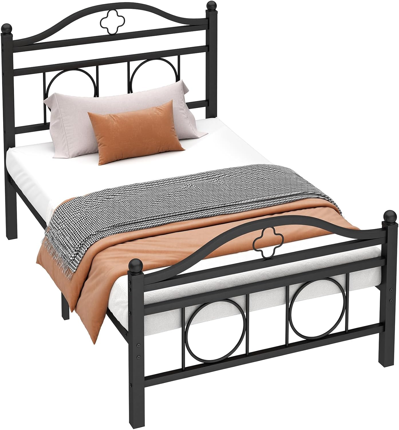 Twin Bed Frame with Headboard,Heavy Duty Steel Slats Support Mattress Foundation-Under Bed Storage, No Box Spring Needed, Noise Free