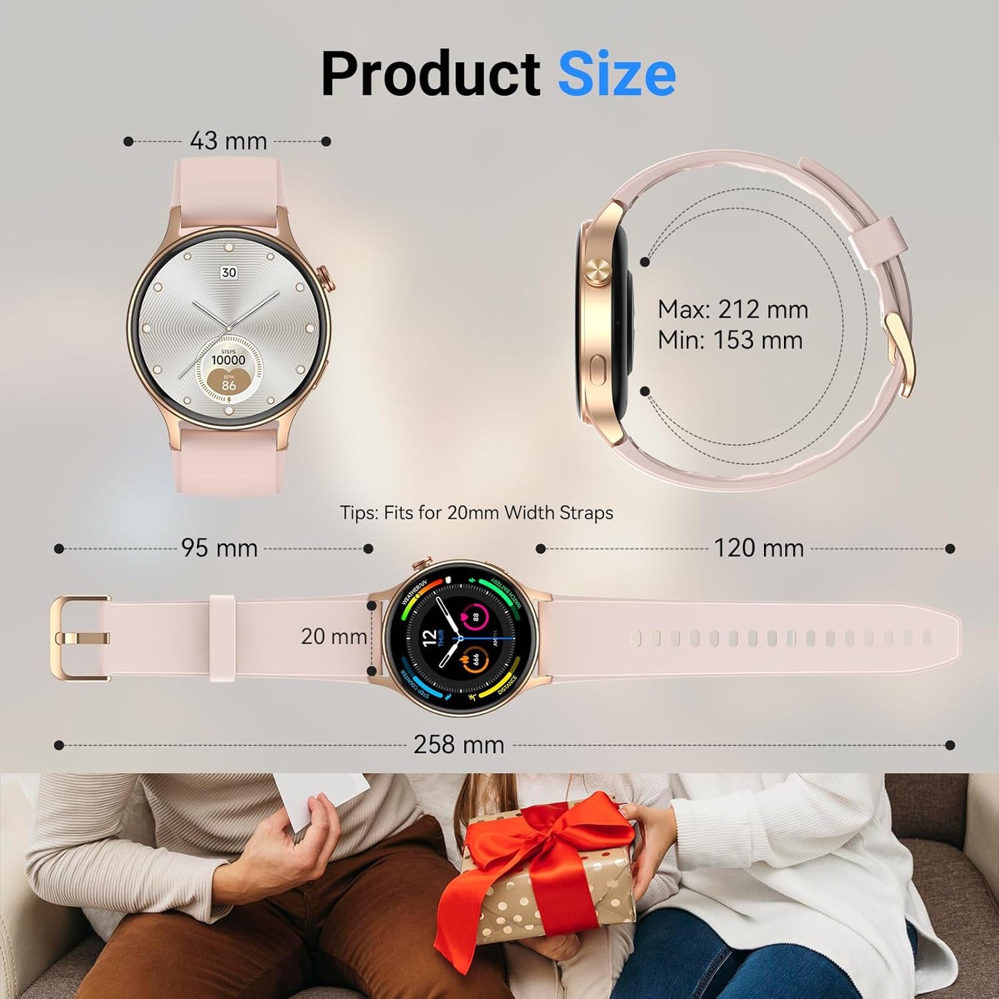 Fitpolo Smart Watch for Women,1.3" AMOLED Touchscreen Fitness Tracker, Make/Answer Calls, Heart Rate SpO2 Monitor, IP68 Waterproof, Sleep & Activity Tracking Smartwatch for Android Phones iPhone