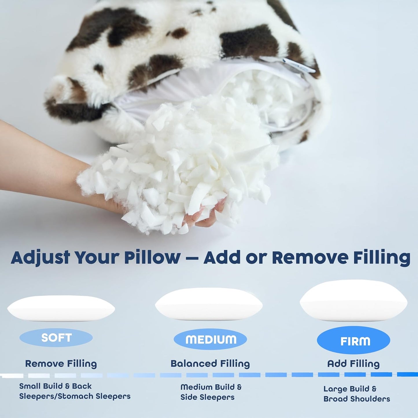 OMEO Winter Fluffy Full Body Pillow – Memory Foam Pregnancy Pillow, Nursing Pillow for Side Sleepers, Weighted Body Pillow for Adults (Soft Cow Print Cover)