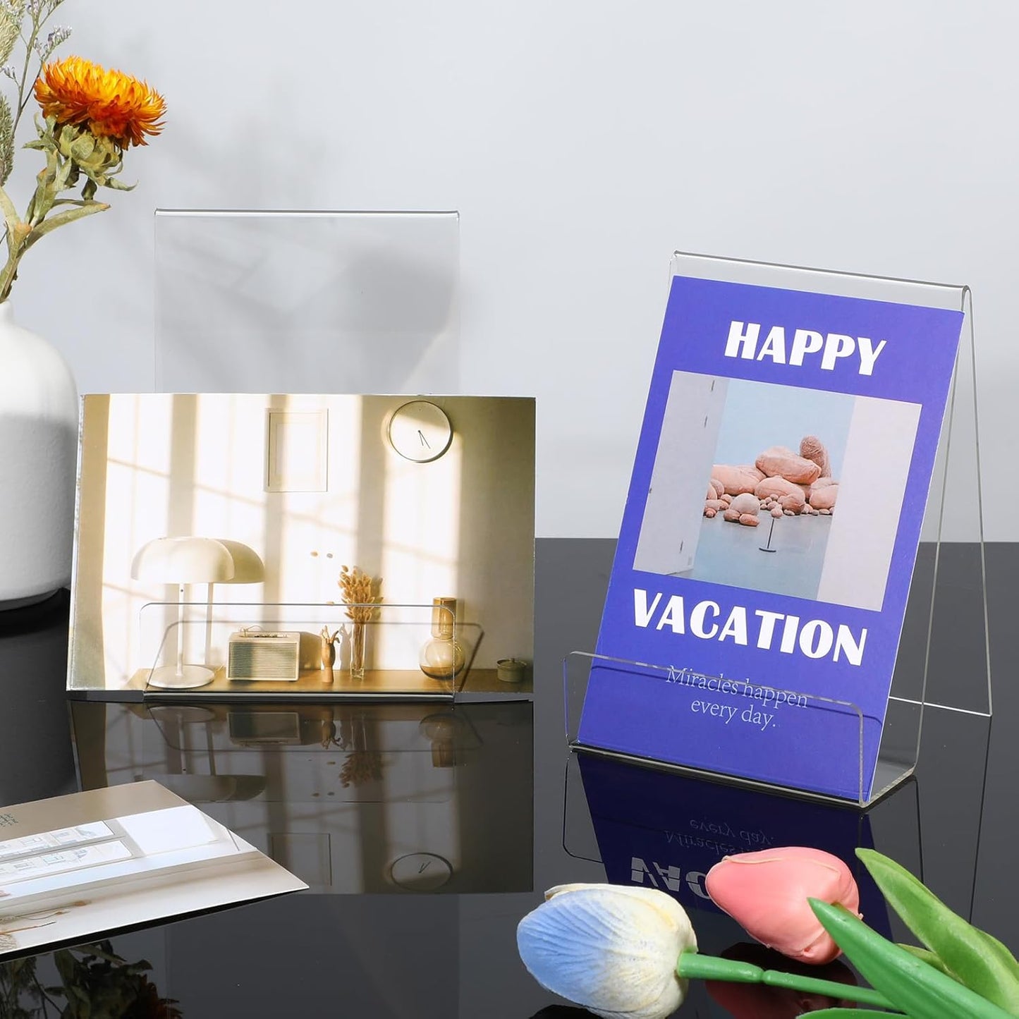 10pcs Clear Acrylic Book Stand with Edge – Large Size (6" x 4" x 4") – Transparent Display Easel for Books, Tablets, Artworks, CDs, Photos & More