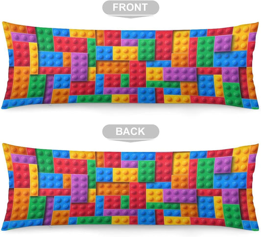 Building Blocks Body Pillow Cover Building Blocks Patterns Long Pillowcase with Zipper Colorful Bricks Printed Soft and Cozy Full Body Pillow Case Decorative for Room Bedroom Couch 20x54