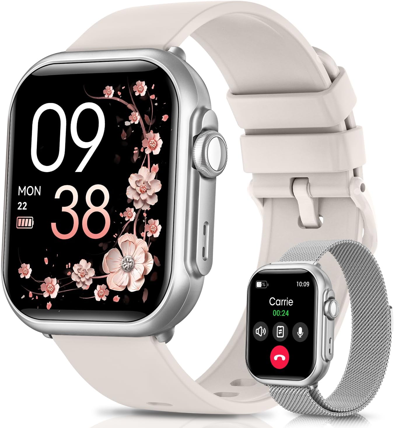 Smart Watches for Fitness Women Men : Smart Watch for iPhone&Android Bluetooth Call with 30 Day Life Sleep for SpO2 Heart Rate Monitor,IP68,Fitness Tracker with 120+Sport,Reloj Inteligente, 2 Bands