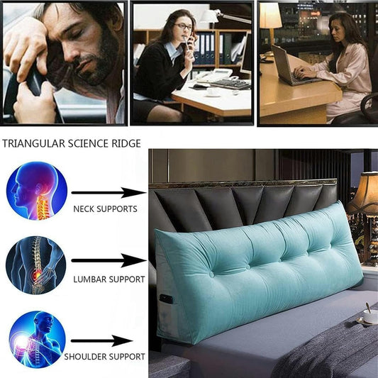 Queen Throw Pillow Triangular Headboard Back Position Support Reading Wedge Pillow Headboard Cushion Fits Recliner Bunk Bed with Removable Cove
