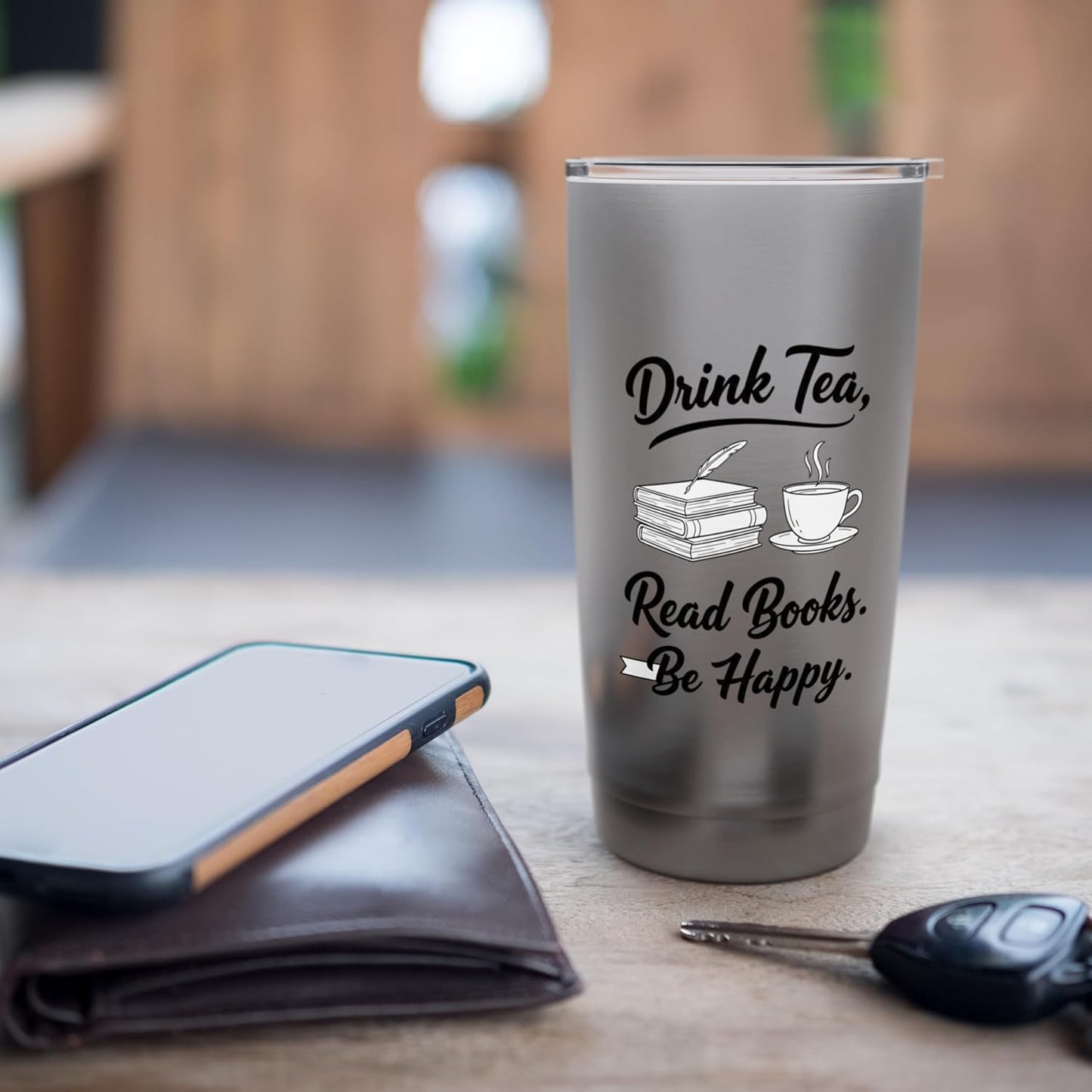 Drink Tea Read Books Be Happy Literary Book Lover Tea Quote Stainless Steel Insulated Tumbler