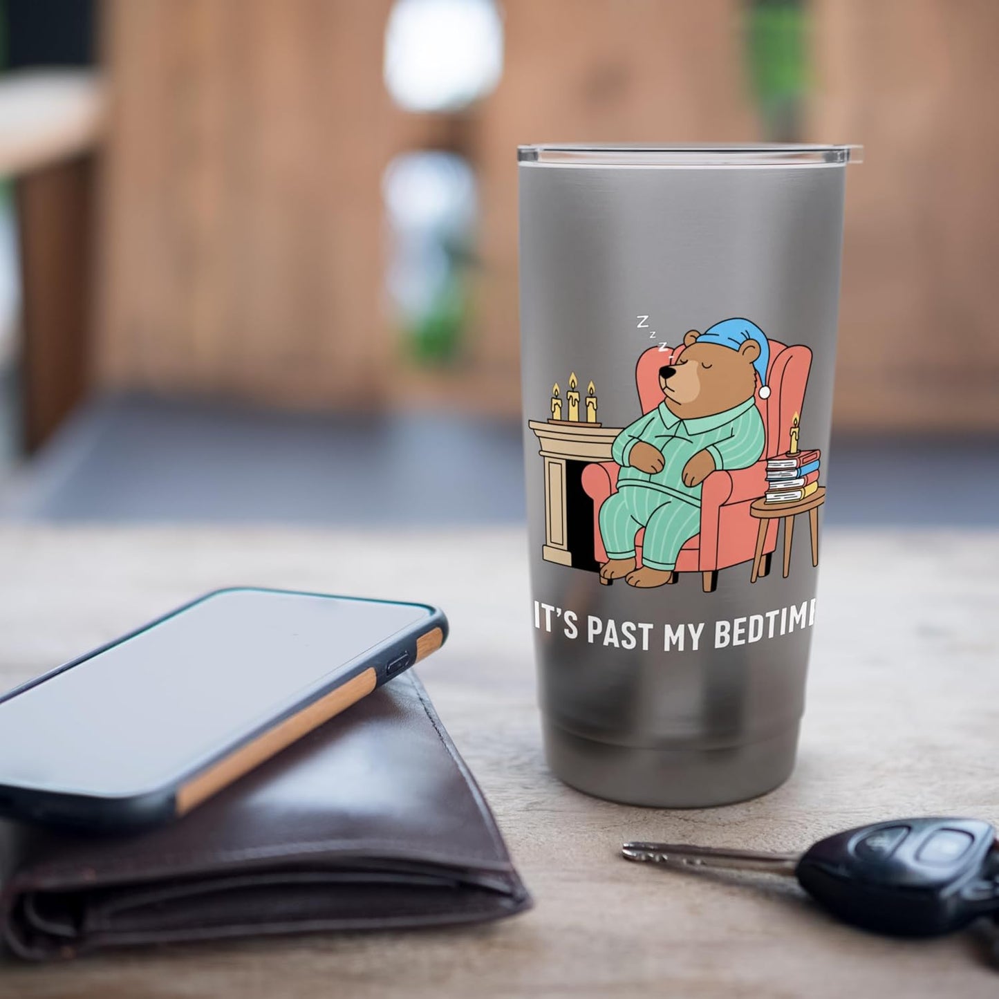 It's Past My Bedtime Bear Kids Woodland Animal Funny Pajama Stainless Steel Insulated Tumbler