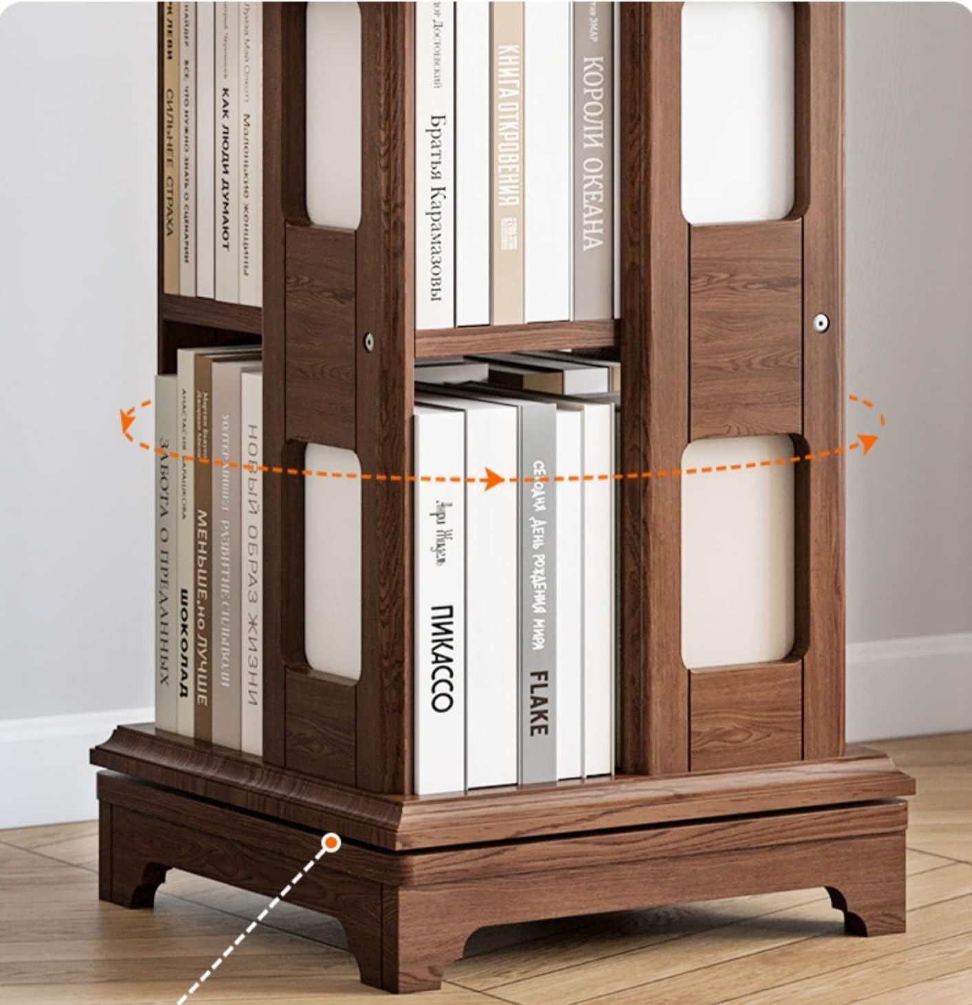 Solid Wood Rotating Bookshelf, 360-degree Bookcase Landing Creative Student Book Shelf for Living Room MINGPING (Size : 44x44x140cm Walnut Color) ()