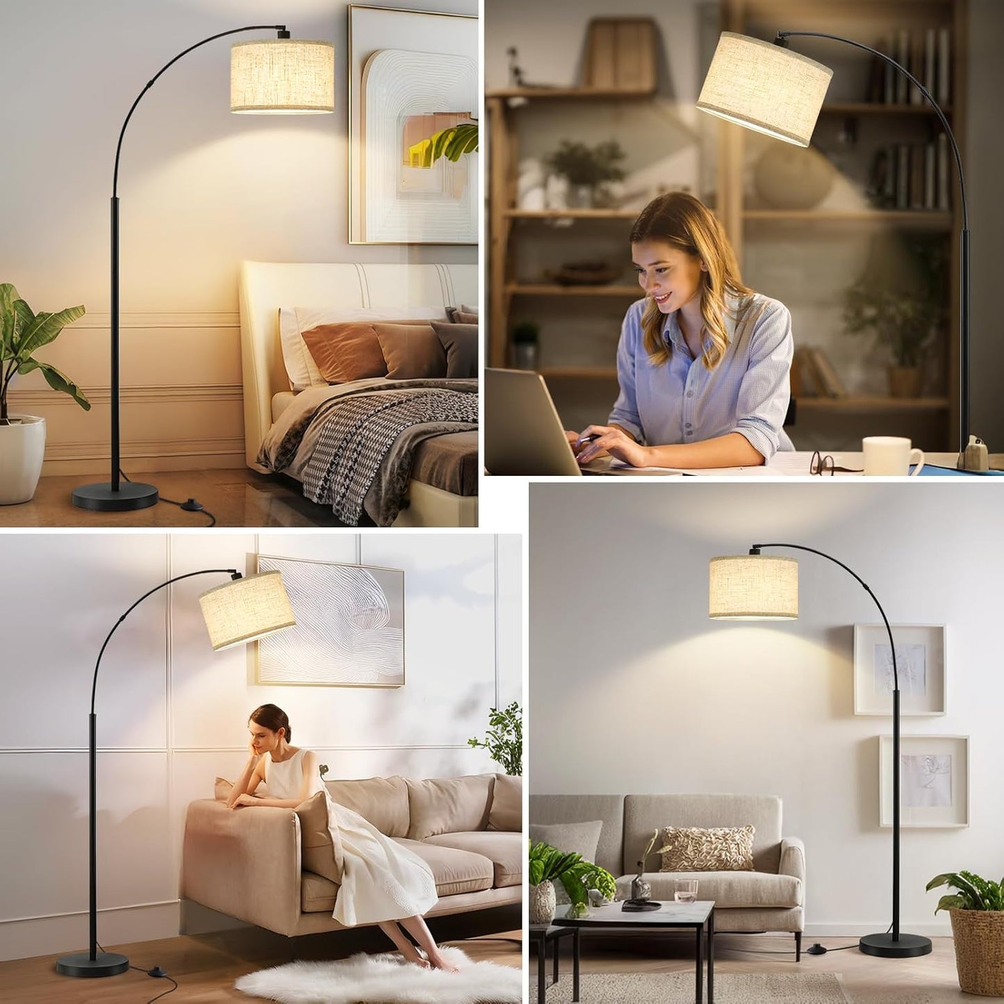 71" Arc Floor Lamps for Living Room, Standing Lamp with Adjustable Head, Tall Pole Lamp with Foot Switch, Arched Reading Light for Bedroom, Office, 9W Adjustable Color Temperatures Bulb Included