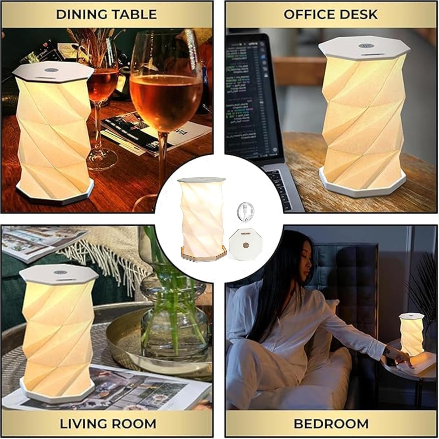 Travel Gifts Portable Foldable Cordless lamp,Dimmable Touch Control Foldable Paper Art Lamp,Gift lamp for Travel, bedrooms, Study Rooms, and Camping Rechargeable Light