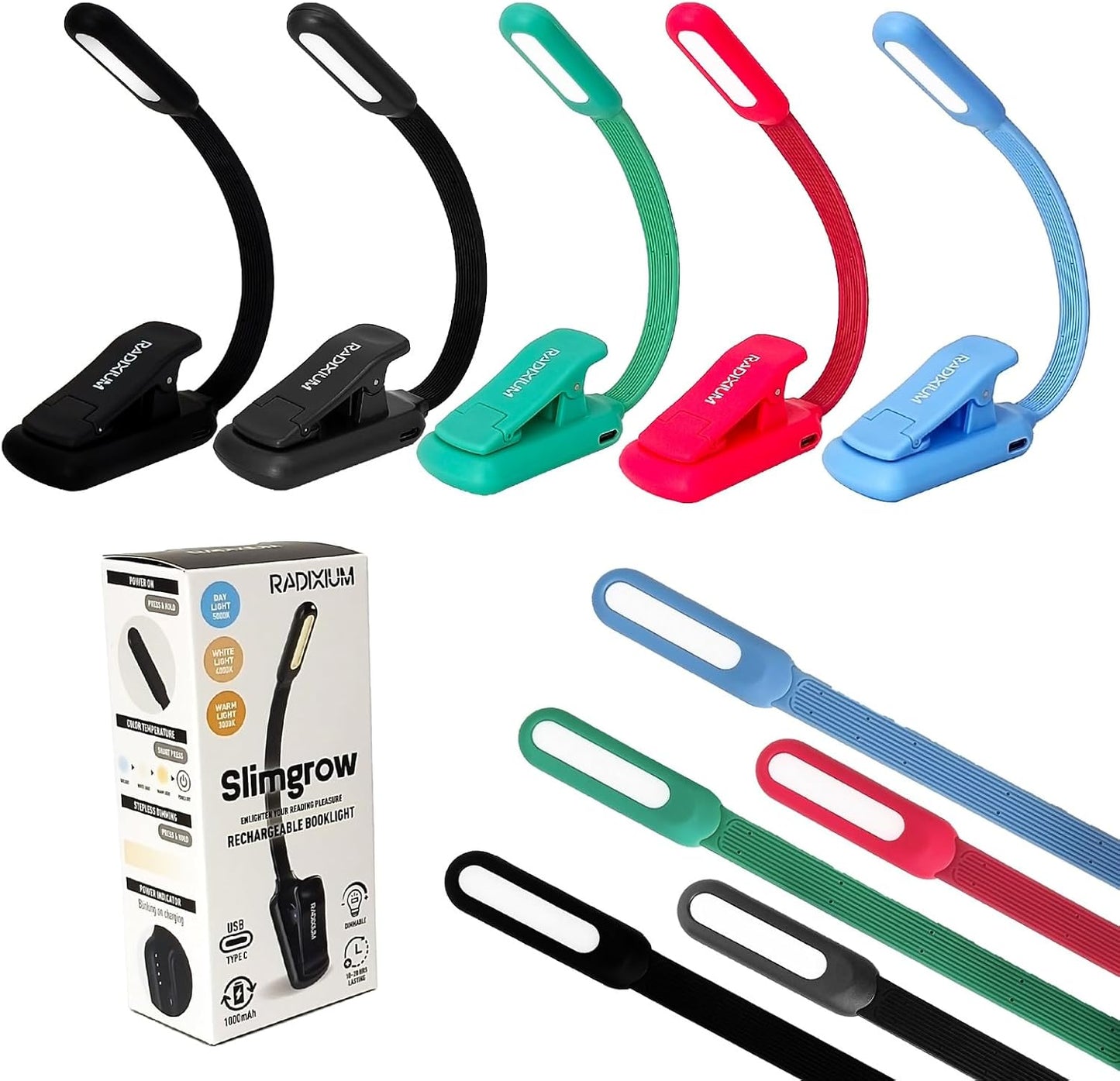 Rechargeable Book Light for Reading - 9LED Eye-Caring Clip Light w/ 9 Color Temp, Stepless Dimming, 50H Battery, USB-C, Ultra Slim - Gift for Book Lovers (Black)