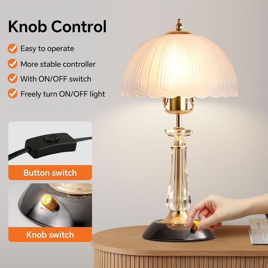 Crystal Table Lamp,Dimmable Bedside Lamp with ON/Off Switch Modern Glass Lamps for Night Stands Bedroom Living Room Decor (1PACK)