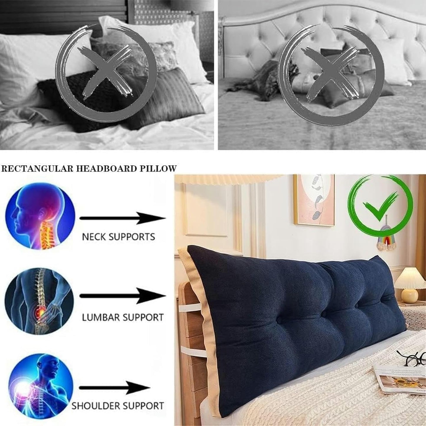 Headboard Pillow, Removable Daybed Bed Large Bolster Positioning Support Wedge Pillow Pregnancy Support Cushion Reading Pillow Bed Rest Pillows(Blue,120cm)