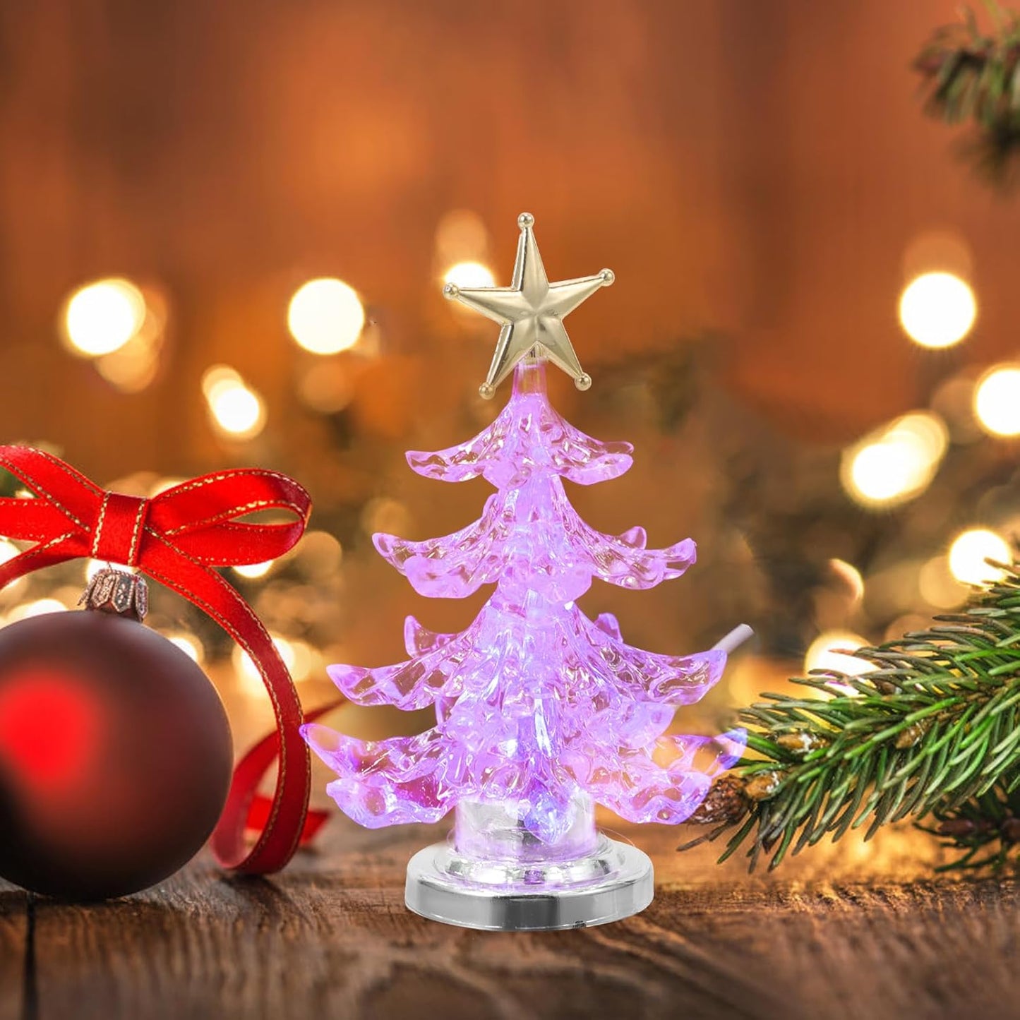 Lurrose 2pcs Christmas Tree Light with Star Topper USB Color Changing Lights Christmas Night Light for Home Bedroom Holiday Xmas Decoration (Golden)