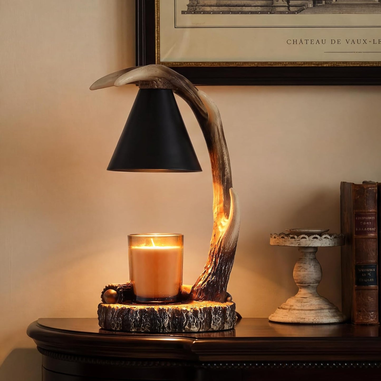Timed Candle Warmer with Automatic Shut-Off Antler-Shaped Candle Melter Compatible with Jar Candles Dual-Bulb Design Perfect for Hunting Lodge Decor Ideal Housewarming Gift (Brown)