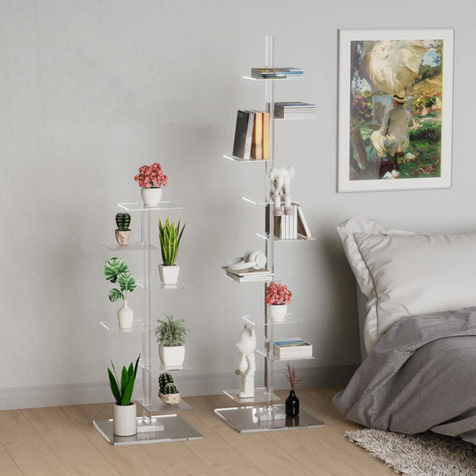 Nynelly 9 Tier Acrylic Bookshelf Invisible Bookshelf, Height Adjustable Vertical Spine Book Tower, Floor Standing Bookcase Display Shelf for Books,Decor, DIY Open Bookcase for Office, Living Room