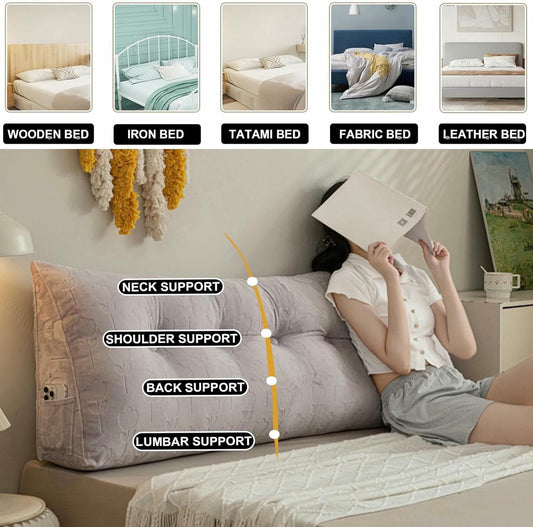 Fleece Wedge Headboard Pillow,Large Backrest Triangular Headboard Reading Pillow,Solid Color Positioning Support Bed Rest Cushion Removable Daybed Bolster Cover~/