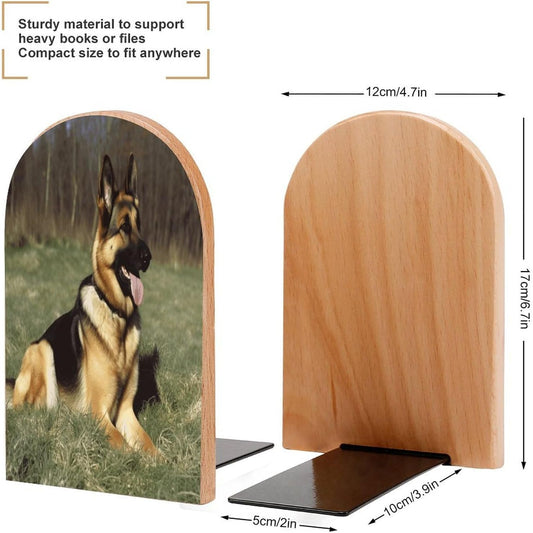 German Shepherd Dog Bookend for Shelves Wooden Book End Large Size Sturdy Book Holders Stoppers with Metal Base for Bookshelves Slick Decorative Bookends Stands