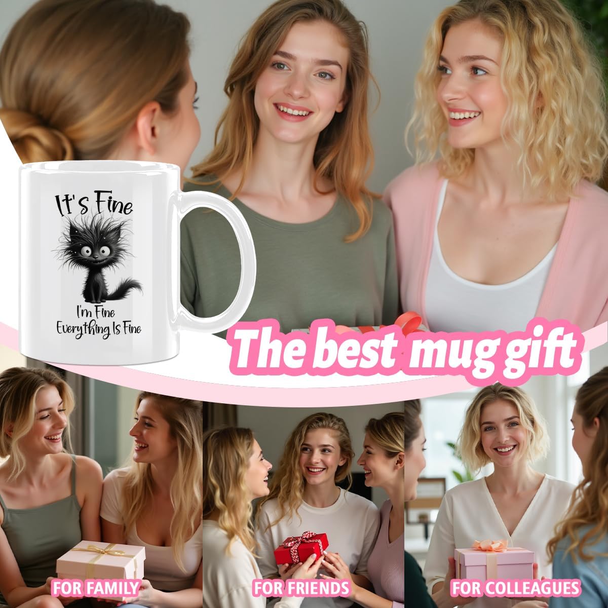Cat Lover Gifts, I'm Fine Everything is Fine, Office Coffee Mug, Funny Ceramic Mug, Ceramic Cup, Funny Cat Gifts for Women Mom Animal Lover Christmas Birthday Gift 11oz White