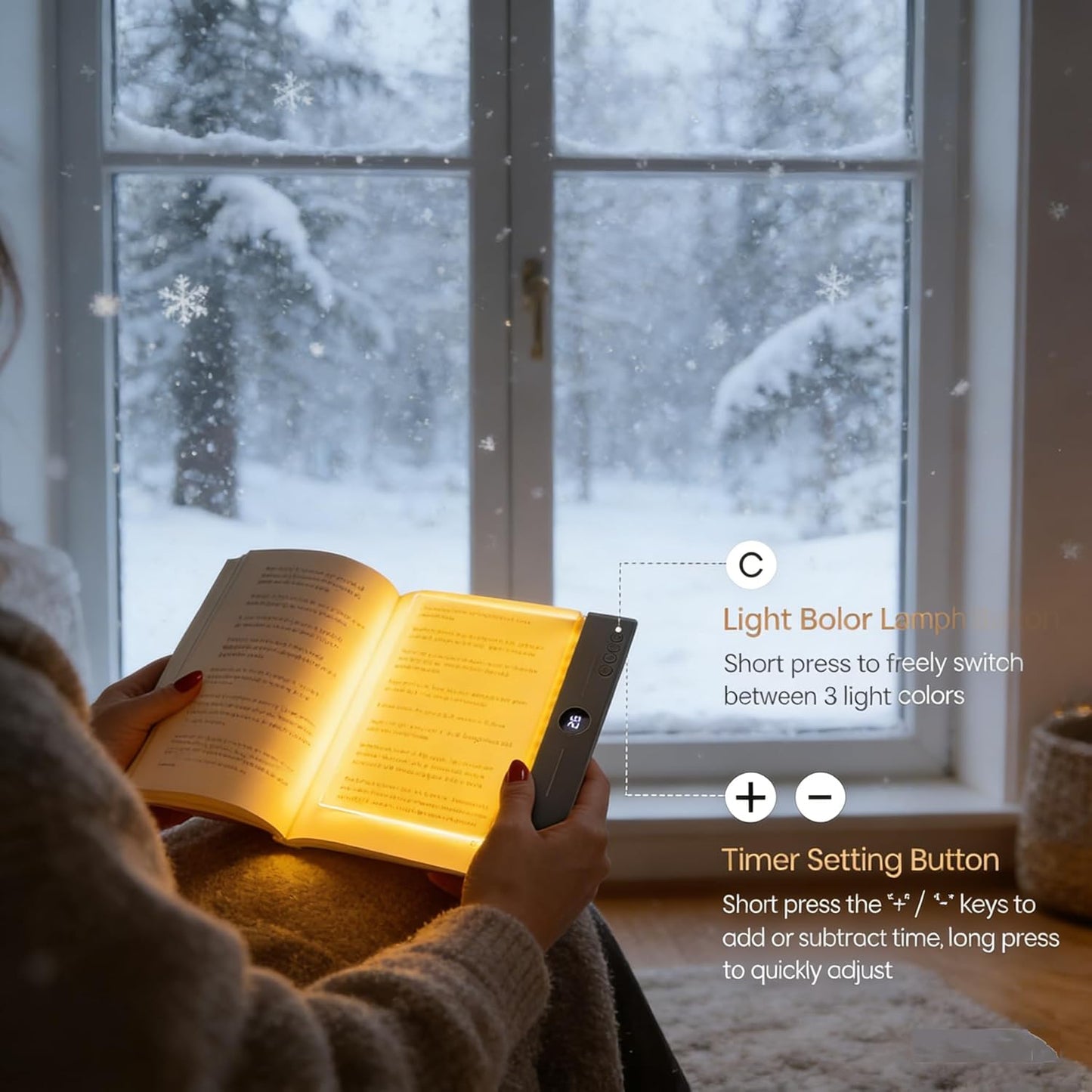 Smart LED Reading Light, Rechargeable Flat Book Light for Night Reading, Dimmable Full Page Panel Lamp with 3 Colors & Timer, Eye Protection Portable Lamp for Bedside, Travel, Study