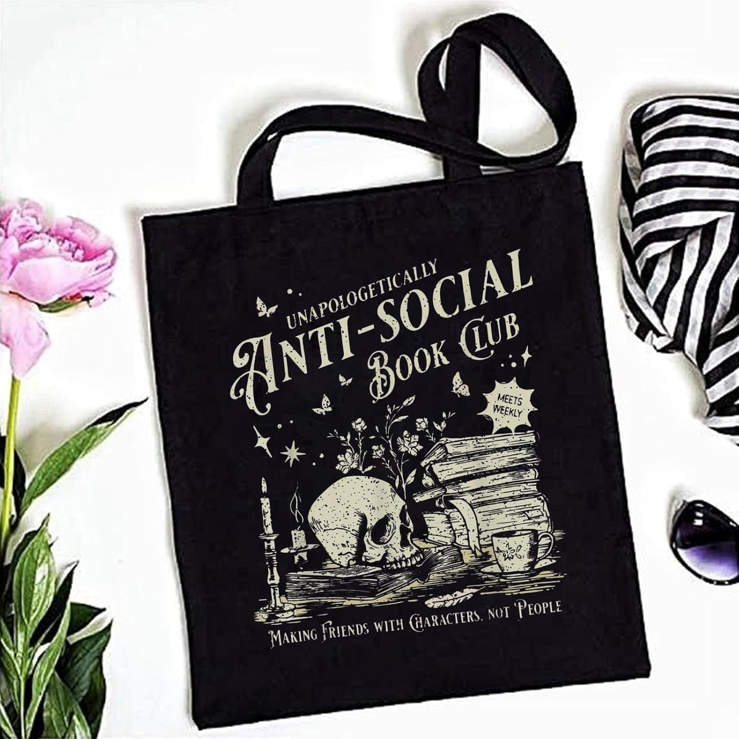 Book Lovers Gifts Cute Book Club Gifts Canvas Tote Bag for Women Reading Lovers Accessories Shopping Bag for Readers, Bookish, Author