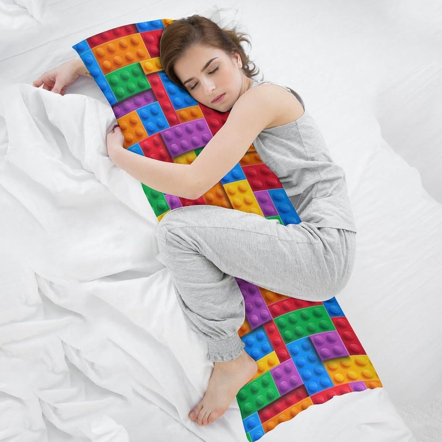 Building Blocks Body Pillow Cover Building Blocks Patterns Long Pillowcase with Zipper Colorful Bricks Printed Soft and Cozy Full Body Pillow Case Decorative for Room Bedroom Couch 20x54