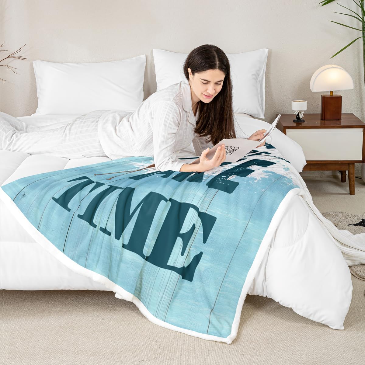Lake Life Bed Blanket Kids Girls Vintage Wood Sherpa Blanket Soft Cozy Lightweight Outdoor Sport Plush Fleece The Lake Theme Blanket Gifts for Bed Chair Office Sofa(Throw 50"x60")