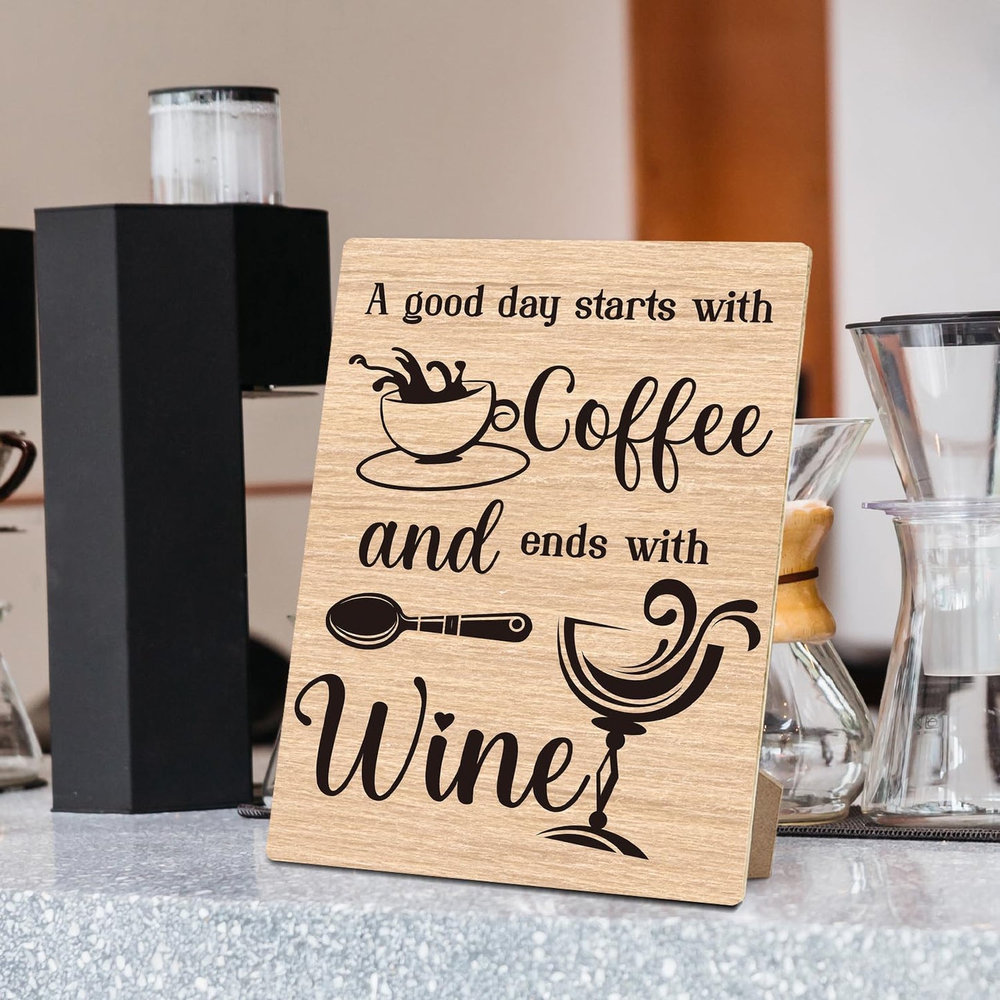 A Good Day Starts with Coffee and Ends with Wine Tin Sign,Wooden Sign with Stand 8 x 11 Inches, Beer Sign for Vintage Cafe, Kitchen, Restaurant, Bar, Home Bar, Man Cave -13