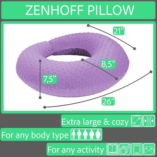 Gaming Pillow for Lap and Arm Rest Support – Crochet Reading Cushion with Arms, Bed Rest & Couch Back Support for Adults (2 Covers, Purple+Grey)