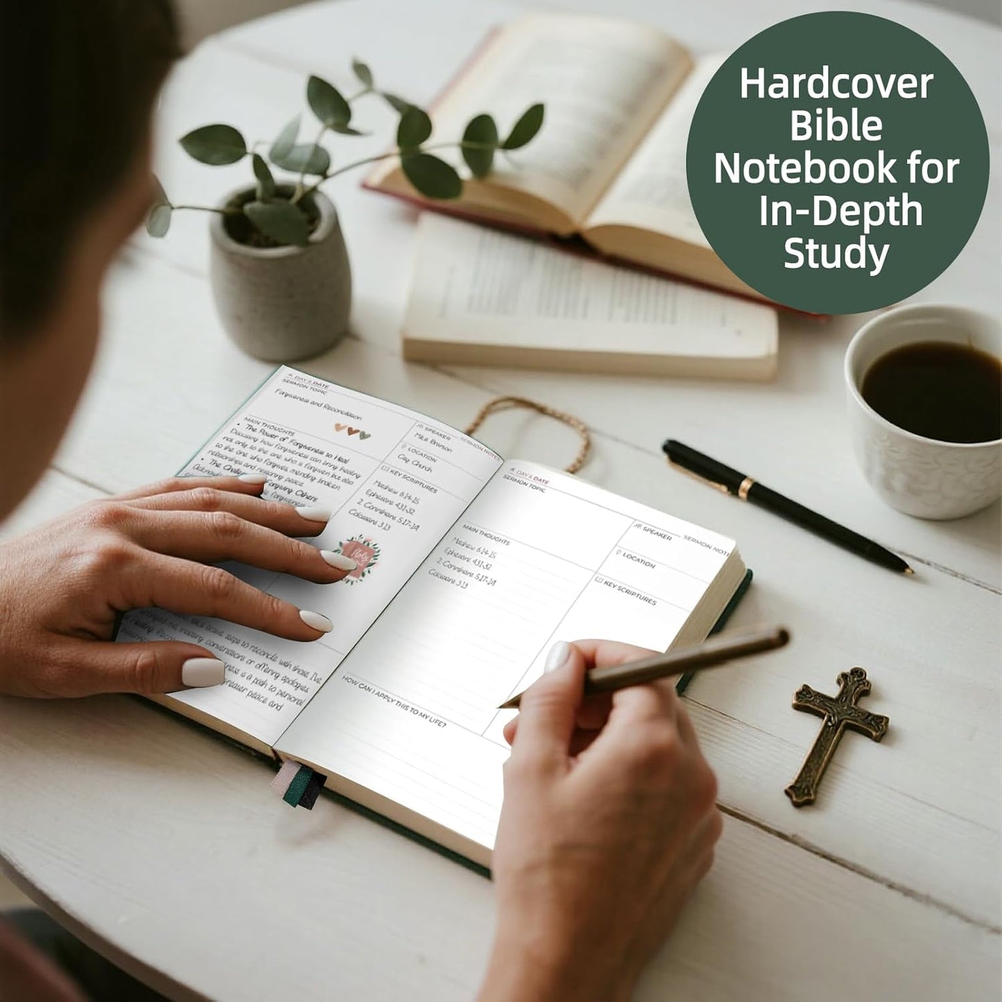 Bible Study Journal, Leather Christian Bible Church Notes Notebook for Note Taking & Reflection, Guided Bible Study Supplies Faith Based Jesus Religious Gifts, Bible Notebook for Men Women(Green)